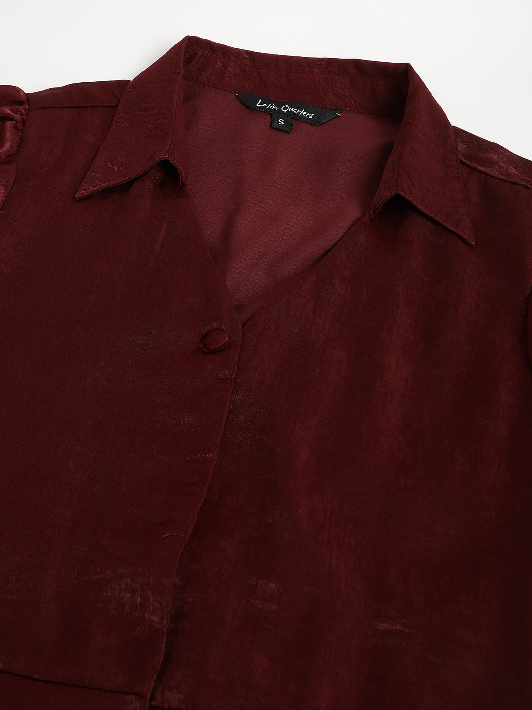 Maroon Half Sleeve Collar Neck Solid Shirt Dress