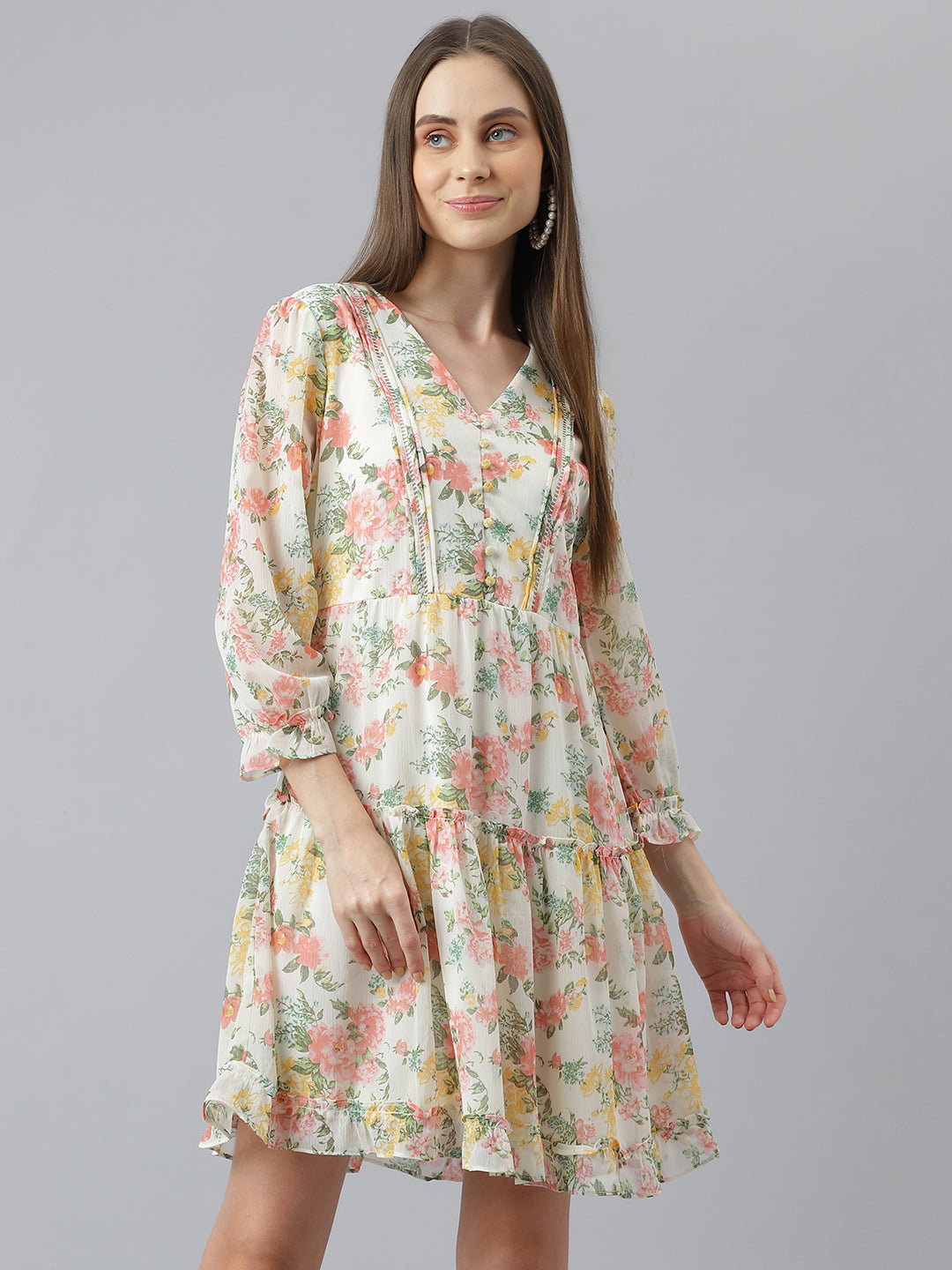 Pink 3/4 Sleeve Normal A-Line Dress