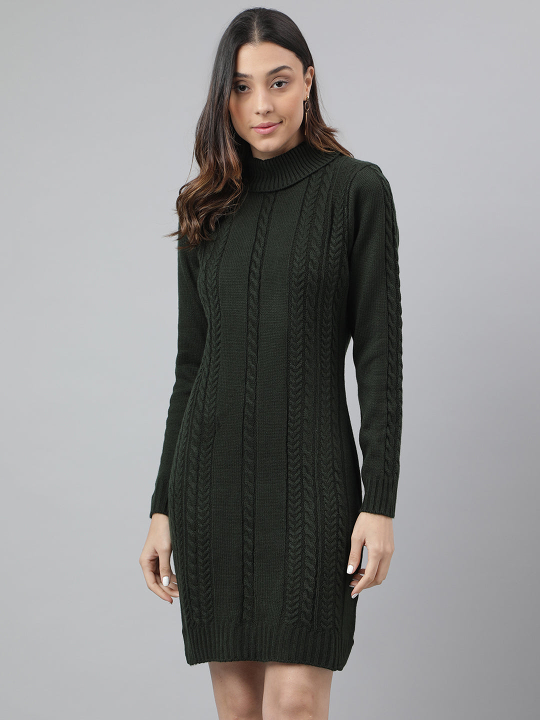 Green Full Sleeve Solid Bodycon Dress