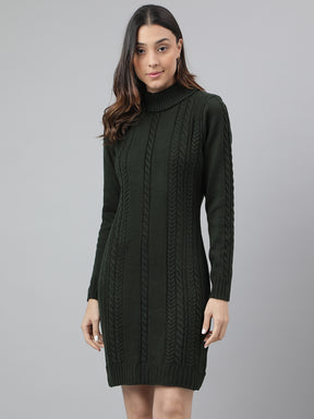 Green Full Sleeve Solid Shift Dress