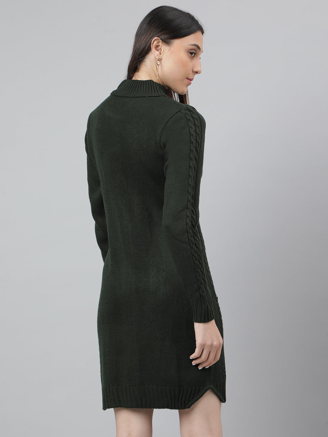 Green Full Sleeve Solid Shift Dress
