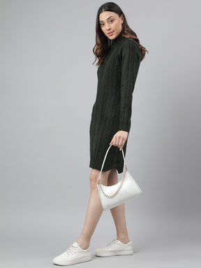 Green Full Sleeve Solid Shift Dress