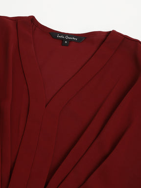 Maroon Half Sleeve V-Neck Solid 2 Fir 1 Dress