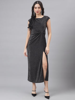 Black Cap Sleeve Round Neck Women Maxi Dress