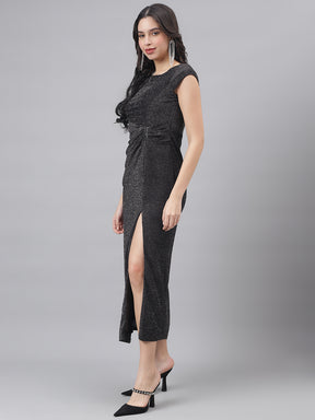 Black Cap Sleeve Round Neck Women Maxi Dress