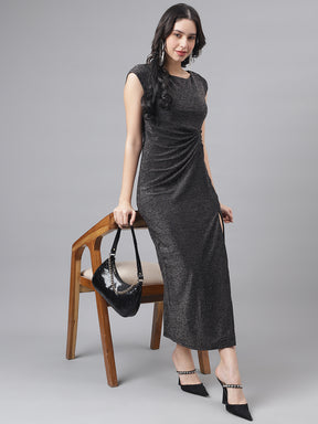 Black Cap Sleeve Round Neck Women Maxi Dress