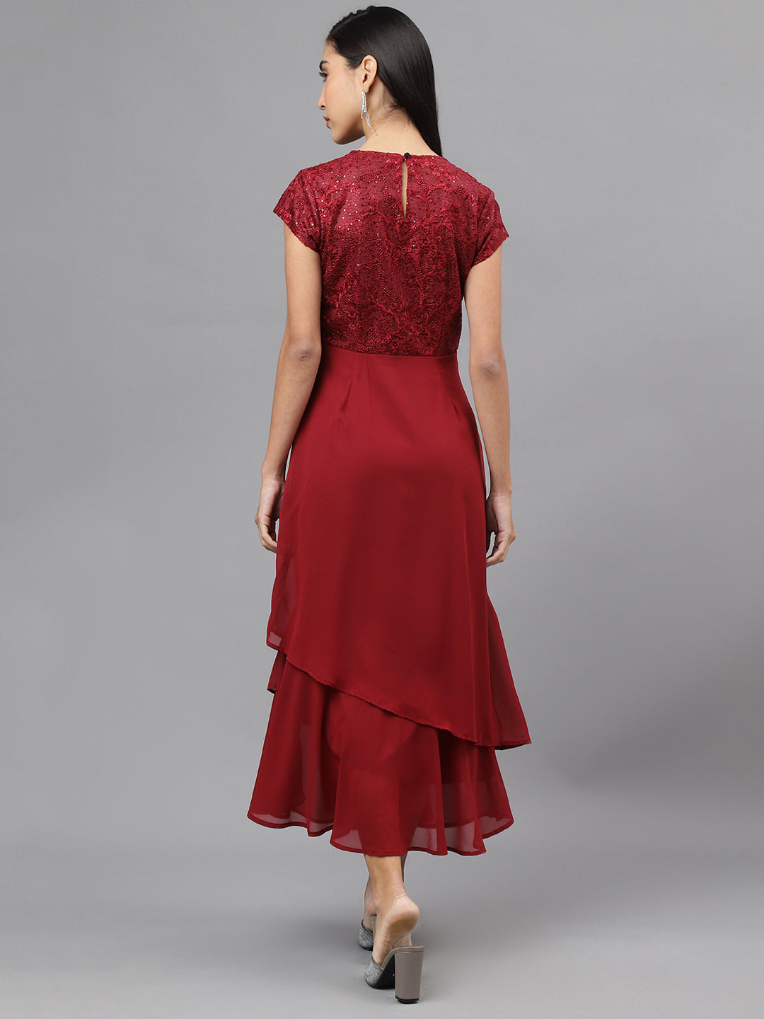 Red Cap Sleeve V-Neck Solid Maxi Dress Red Cap Sleeve V-Neck Solid Maxi Dress