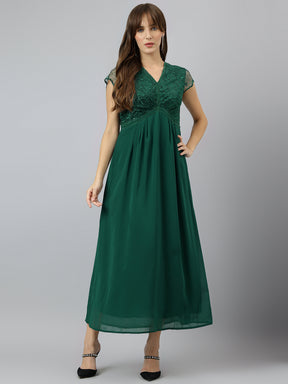 Green Cap Sleeve Classic Fit 100% Polyester Dress