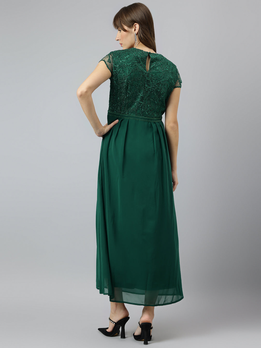 Green Cap Sleeve Classic Fit 100% Polyester Dress