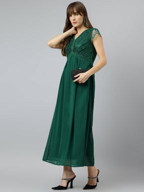 Green Cap Sleeve Classic Fit 100% Polyester Dress