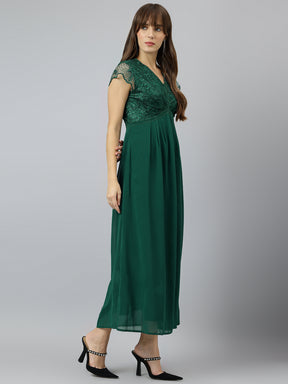 Green Cap Sleeve Classic Fit 100% Polyester Dress