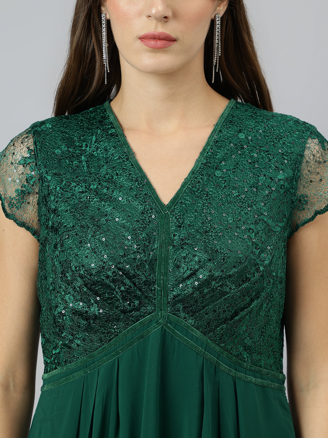 Green Cap Sleeve Classic Fit 100% Polyester Dress