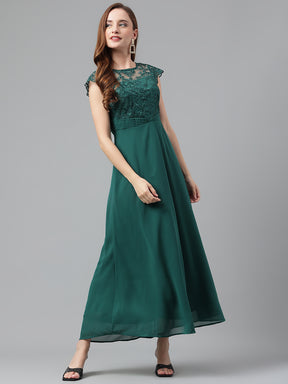 Greenforst Short Sleeves Round Neck Solid Maxi Dress For Casual Wear