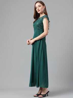 Greenforst Short Sleeves Round Neck Solid Maxi Dress For Casual Wear
