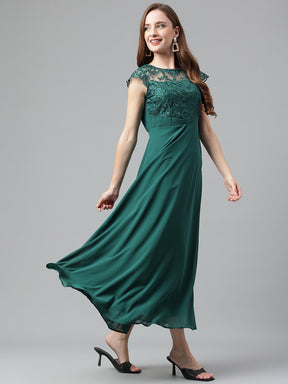 Greenforst Short Sleeves Round Neck Solid Maxi Dress For Casual Wear