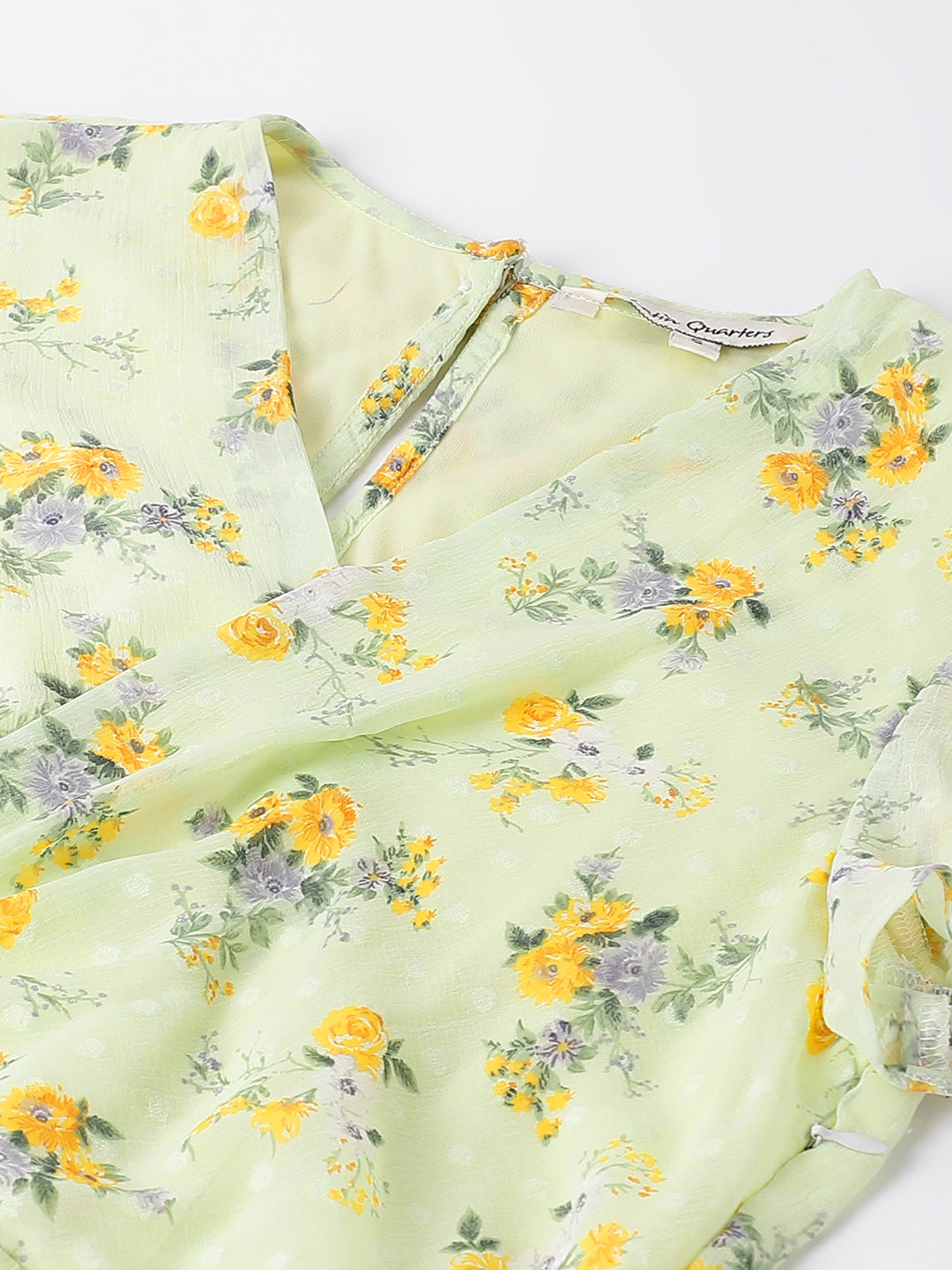 Green Half Sleeve V-Neck Floral Print Maxi Dress