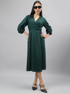 Greenbotle 3/4 Sleeve Collar Neck Solid Dress