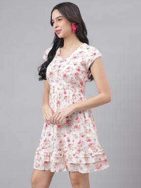 Pink Cap Sleeve V-Neck Women A-Line Dress