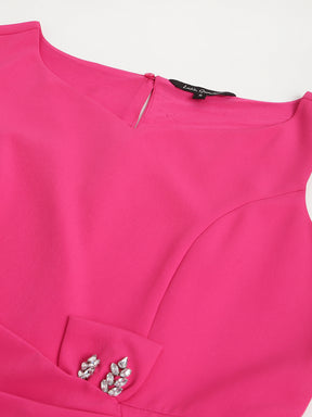 Pink Cap Sleeve V-Neck Solid Shift Dress