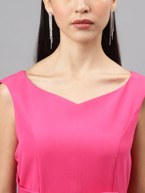 Pink Cap Sleeve V-Neck Solid Shift Dress