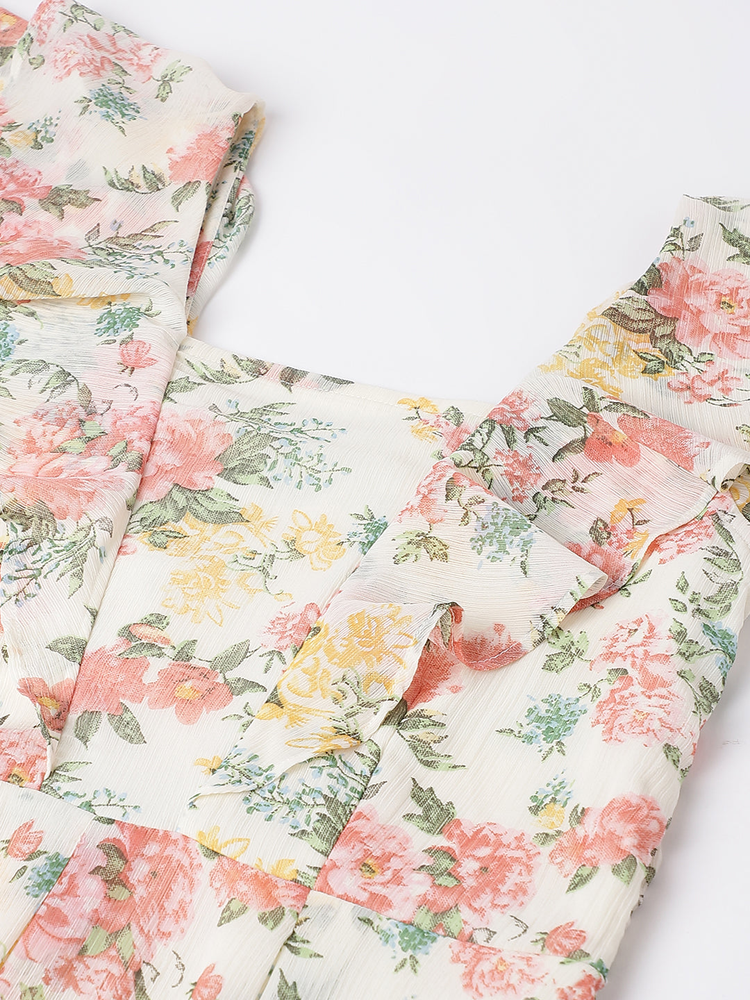 Pink Cap Sleeve Square Neck Floral Print Maxi Dress