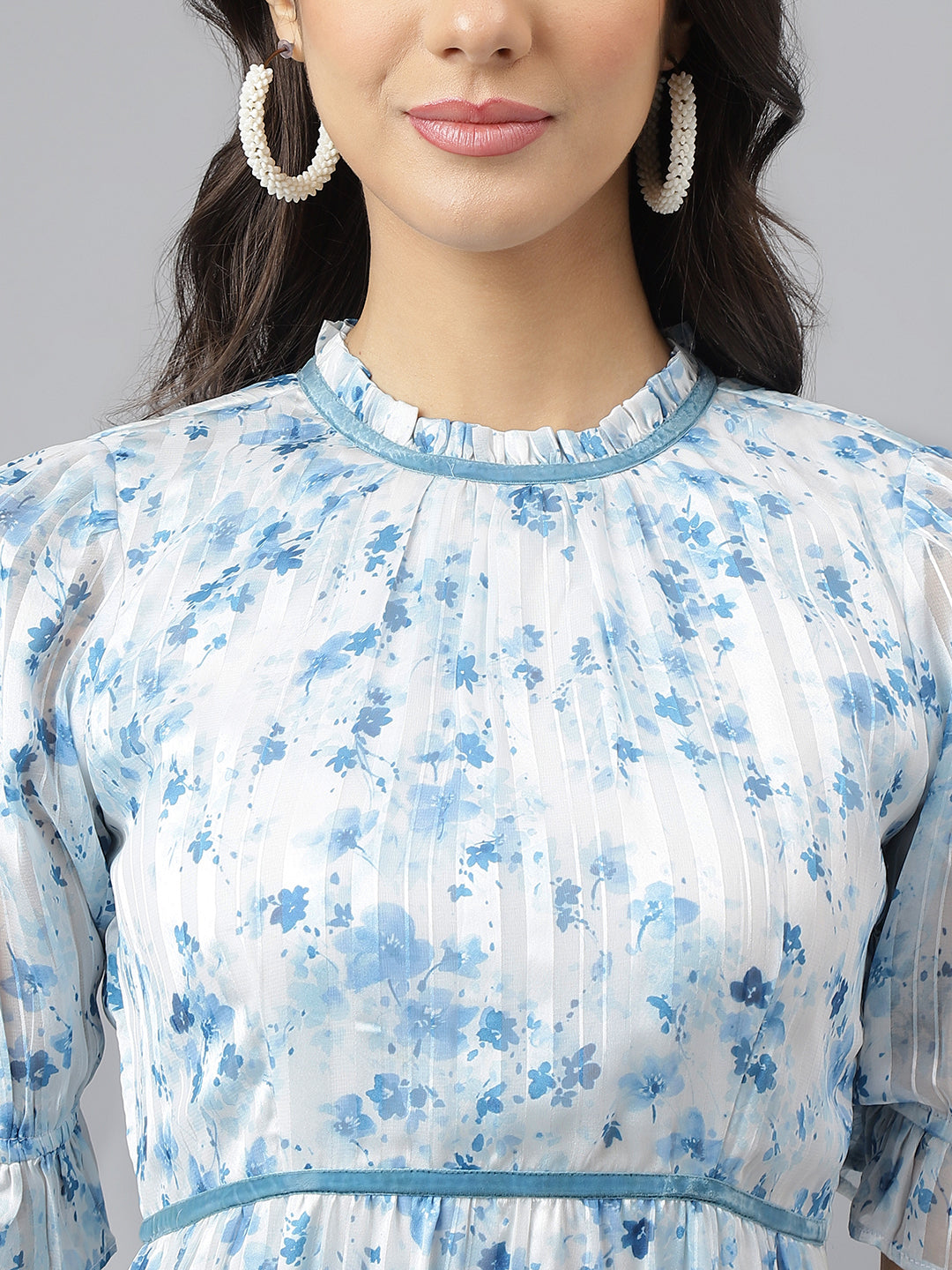 Latin Quarters Women White Printed Half Sleeve Casual Dress