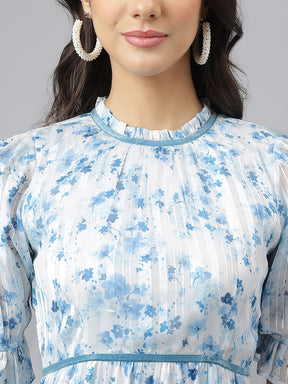 Latin Quarters Women White Printed Half Sleeve Casual Dress