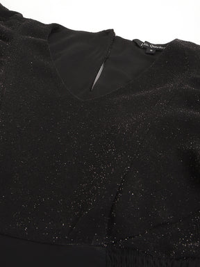 Black Cap Sleeve V-Neck Women Maxi Dress