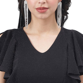 Latin Quarters Women Black Solid Short Sleeve Party Dress