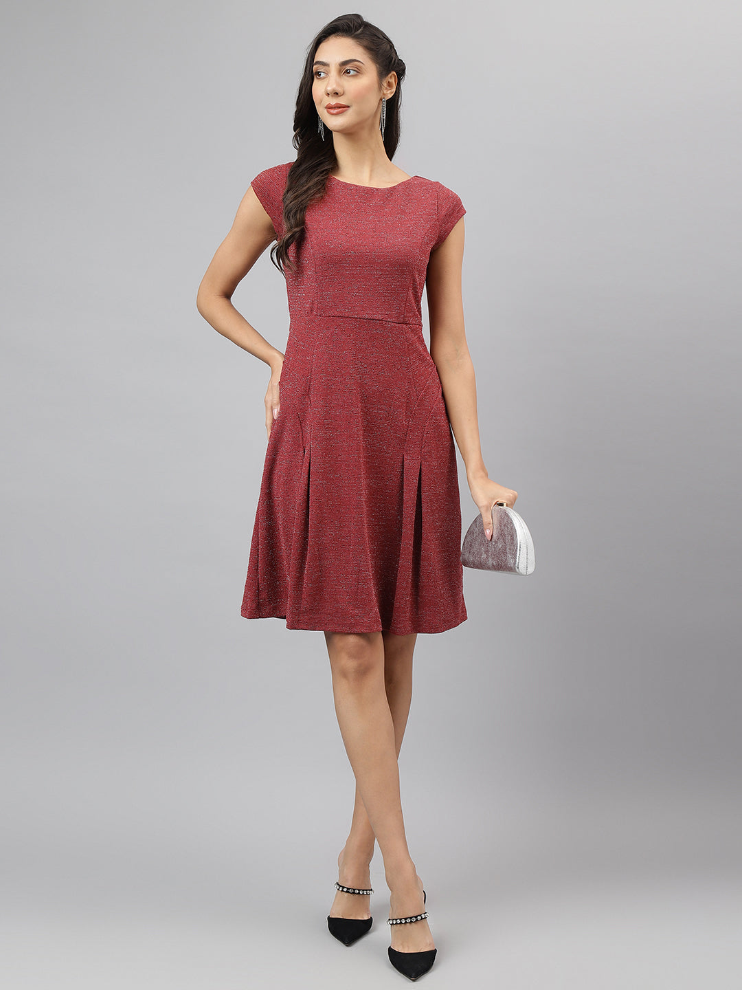 Pink Round Neck A-Line Casual Dress