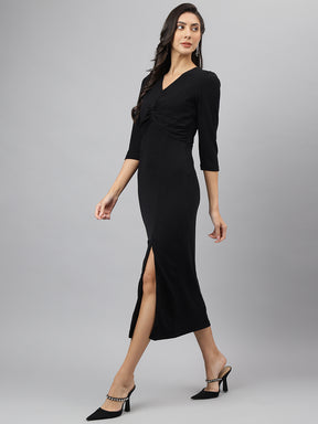 Solid 3/4 Sleeves A-Line Party Dress