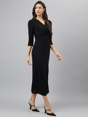 Solid 3/4 Sleeves A-Line Party Dress