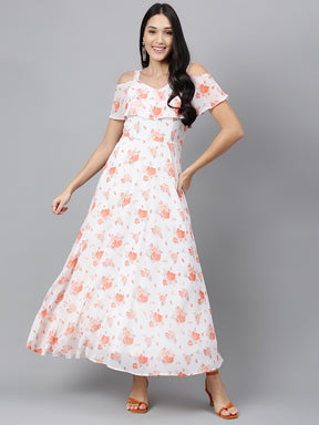 Latin Quarters Women's White Cap Sleeve Printed V-Neck Casual Dress