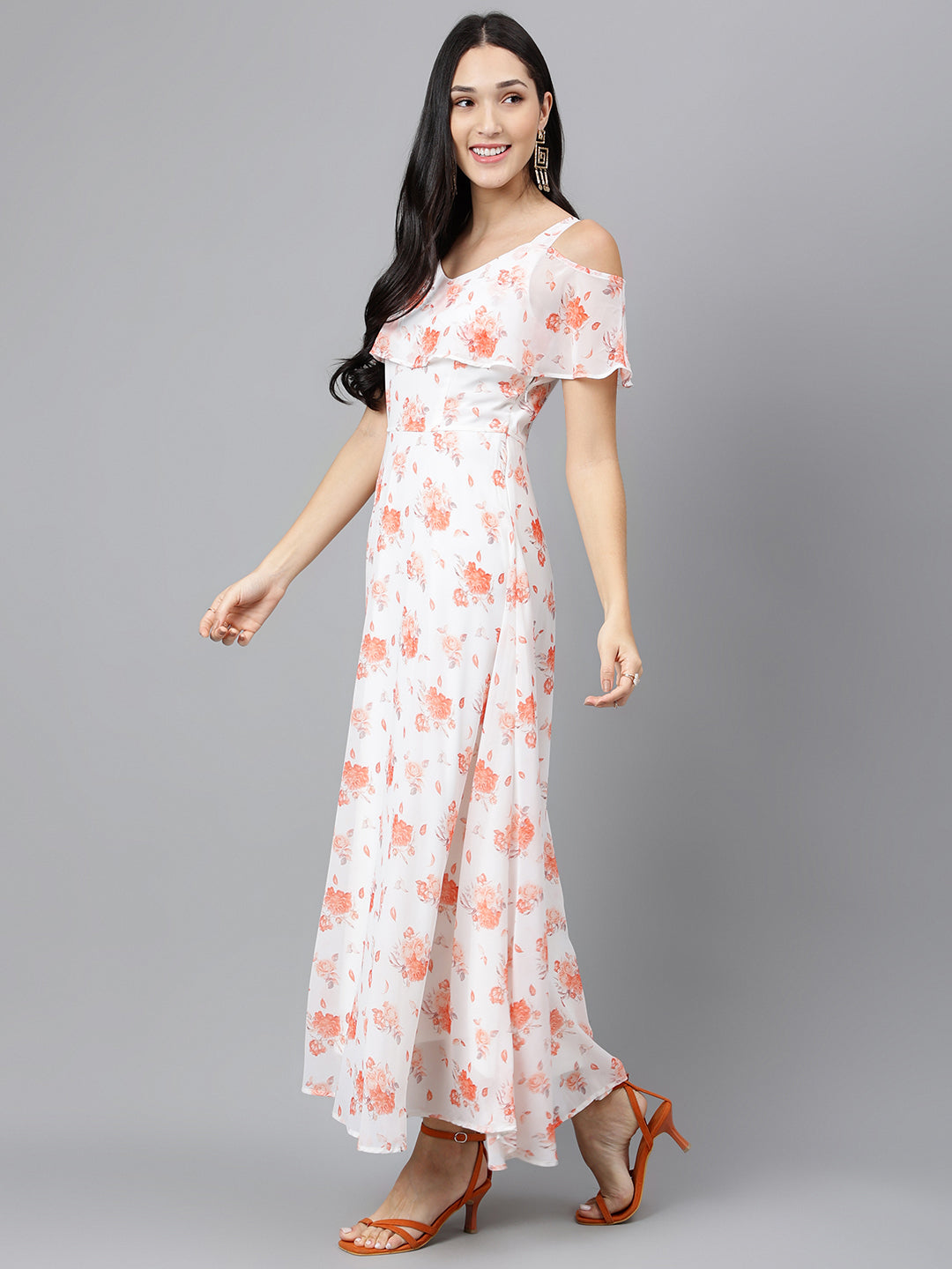 Latin Quarters Women's White Cap Sleeve Printed V-Neck Casual Dress