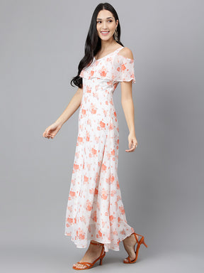 Latin Quarters Women's White Cap Sleeve Printed V-Neck Casual Dress