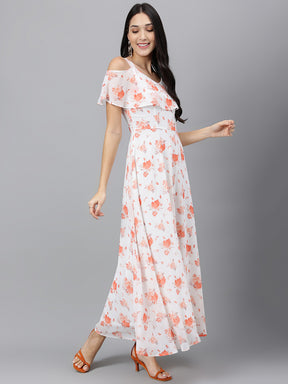 Latin Quarters Women's White Cap Sleeve Printed V-Neck Casual Dress