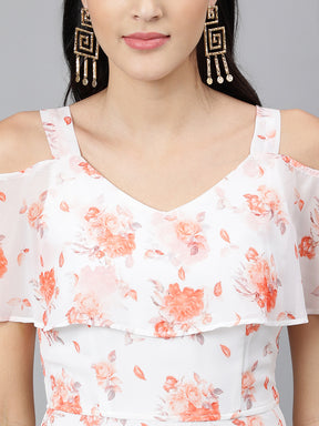 Latin Quarters Women's White Cap Sleeve Printed V-Neck Casual Dress