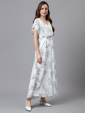 Latin Quarters Women's White Cap Sleeve Printed V-Neck A-Line Casual Dress