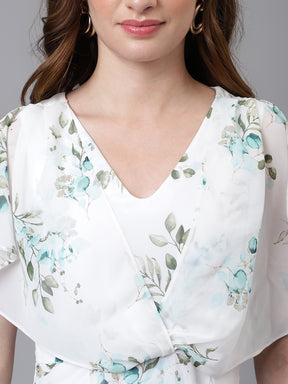 Latin Quarters Women's White Cap Sleeve Printed V-Neck A-Line Casual Dress