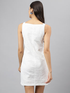 White Square Neck Straight Casual Dress