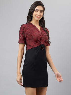Maroon Solid Half Sleeves Bodycon Short Dress Maroon Solid Half Sleeves Bodycon Short Dress