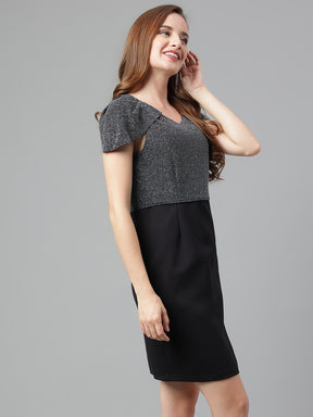 Latin Quarters Women's Silver Cap Sleeves Round Neck Party Embellished Dress