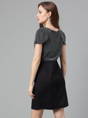 Latin Quarters Women's Silver Cap Sleeves Round Neck Party Embellished Dress