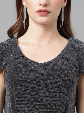 Latin Quarters Women's Silver Cap Sleeves Round Neck Party Embellished Dress