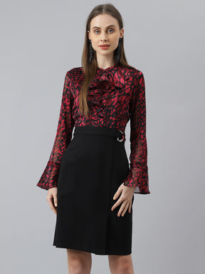 Latin Quarters Women's Maroon Full Sleeves Round Neck Casual Printed Dress