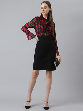 Latin Quarters Women's Maroon Full Sleeves Round Neck Casual Printed Dress