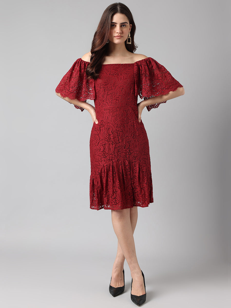 half sleeves designs for dresses Midi Wedding Guest Dress with Half Sleeves and Pleated V-Neck
