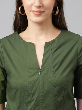 Green Short Sleeve  V Neck Above Knee Dress