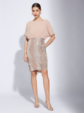 Latin Quarter Women Copper Round Neck Half Sleeve Solid Bodycon Dress