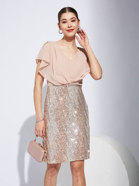 Latin Quarter Women Copper V-Neck Half Sleeve Solid Bodycon Dress